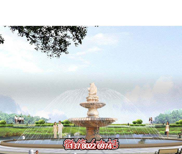 精美漢白玉噴泉，石雕鯉魚雕塑擺放