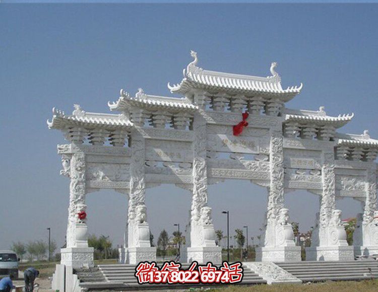 漢白玉五門(mén)浮雕景觀牌樓石雕 漢白玉五門(mén)浮雕景觀牌樓石雕