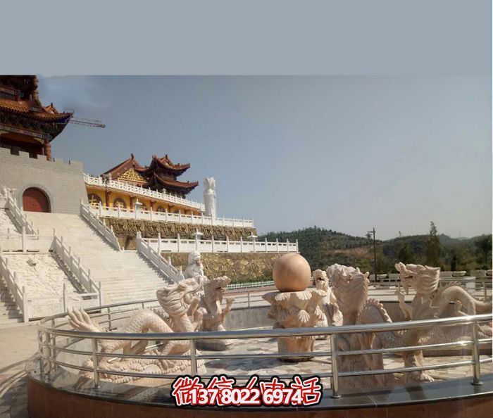 藝術(shù)燈光的魔力，紅龍戲球風(fēng)大型噴泉石雕秀