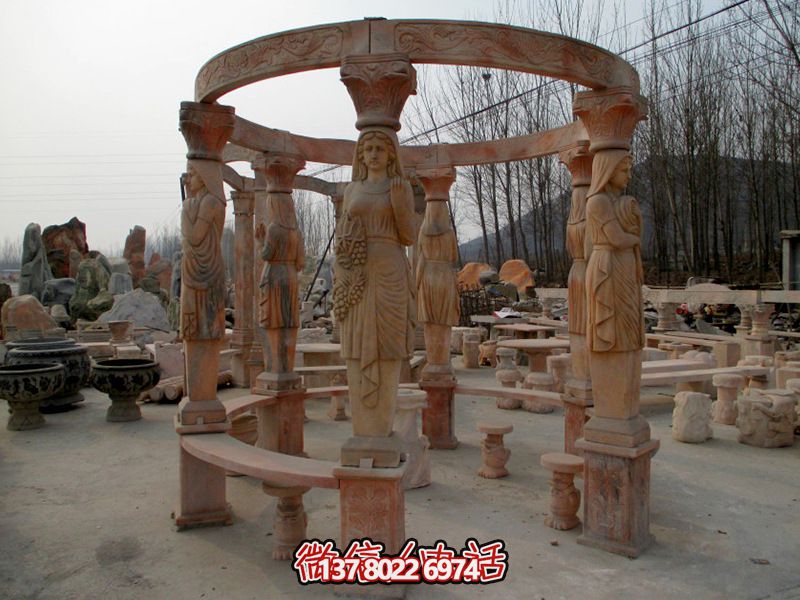 歐式?jīng)鐾?，圓形露天人物石柱擺放城市廣場裝飾