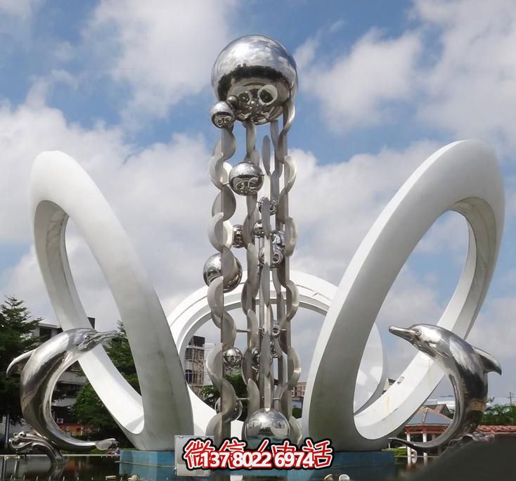 海豚個(gè)性不銹鋼雕塑，大型廣場裝飾裝置