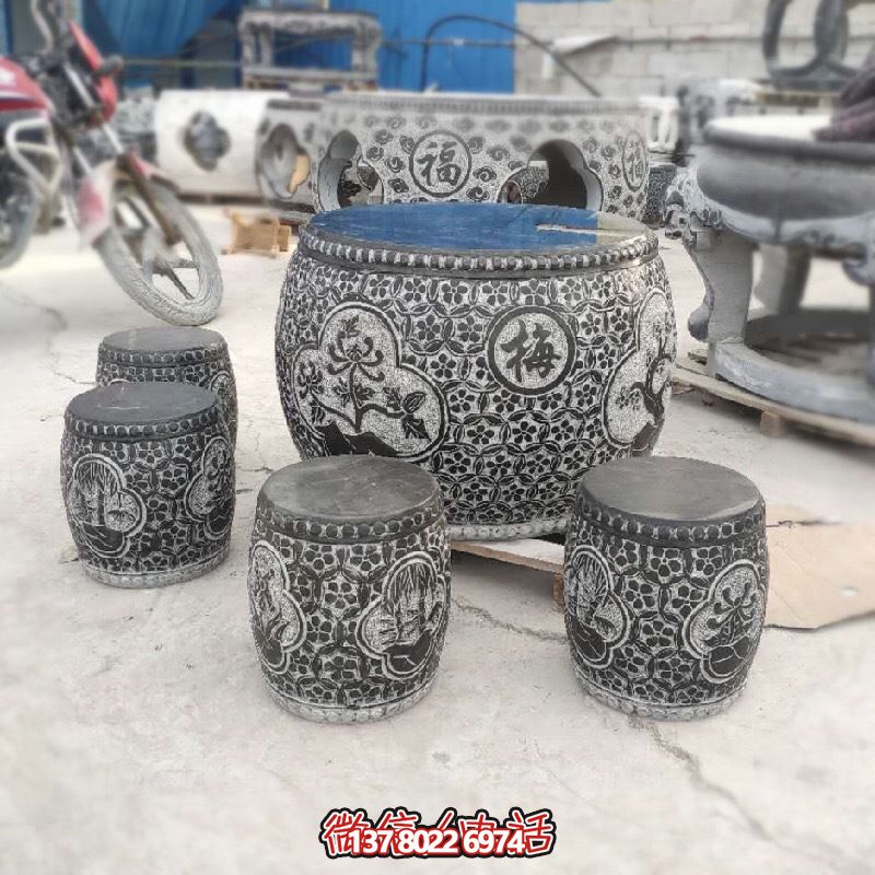 梅蘭菊竹浮雕石桌石凳，休閑庭院圓形裝飾