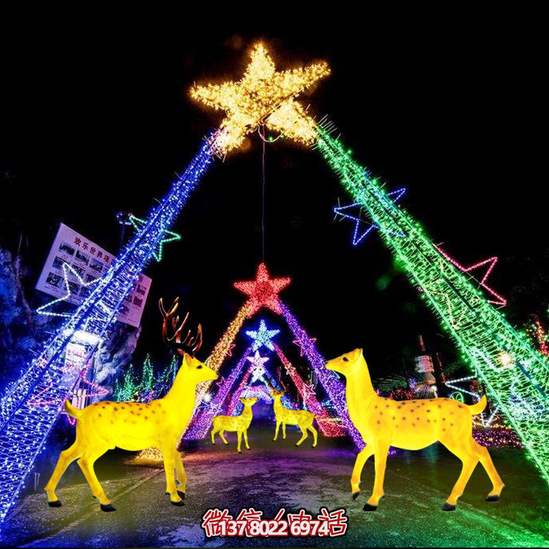 彩繪梅花鹿玻璃鋼雕塑，照明發光環繞