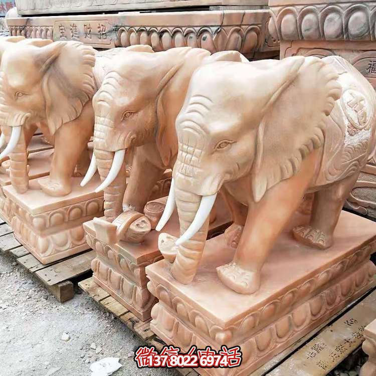 紅晚霞，石雕大象雕塑，點綴庭院空間