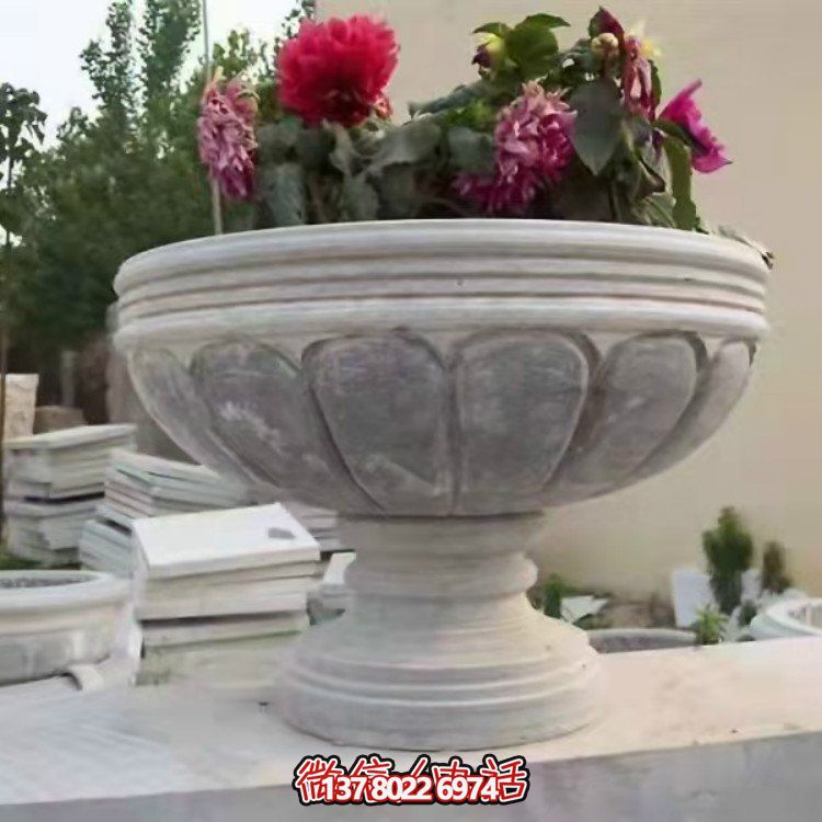 精美大理石石雕花缽，讓您的別墅、小區(qū)、戶外更加美觀