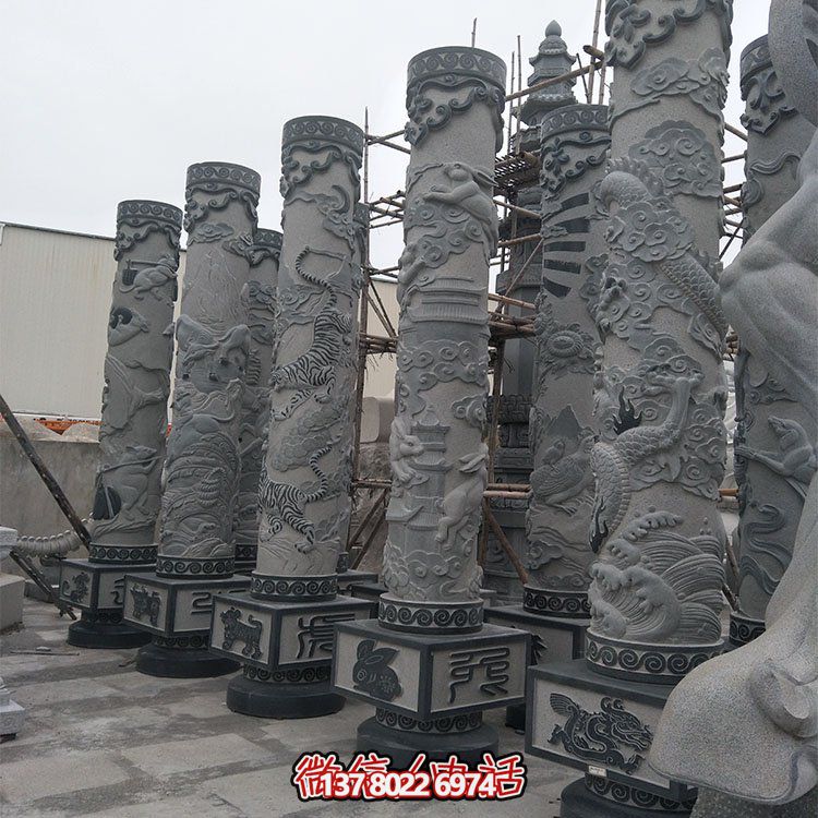 精美石雕十二生肖浮雕，傳承文化，點(diǎn)綴廣場(chǎng)柱子