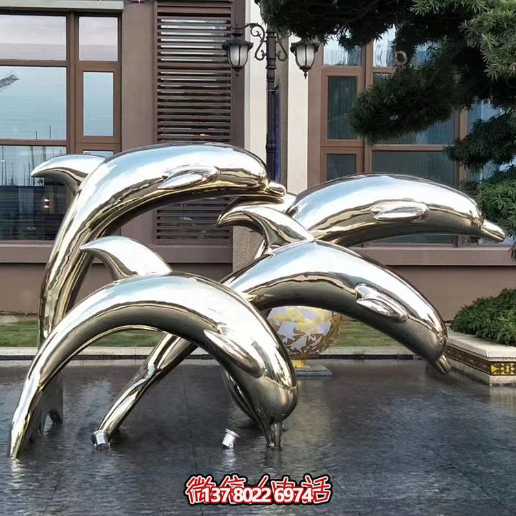 海豚潛泳雕塑，不銹鋼持久耐用