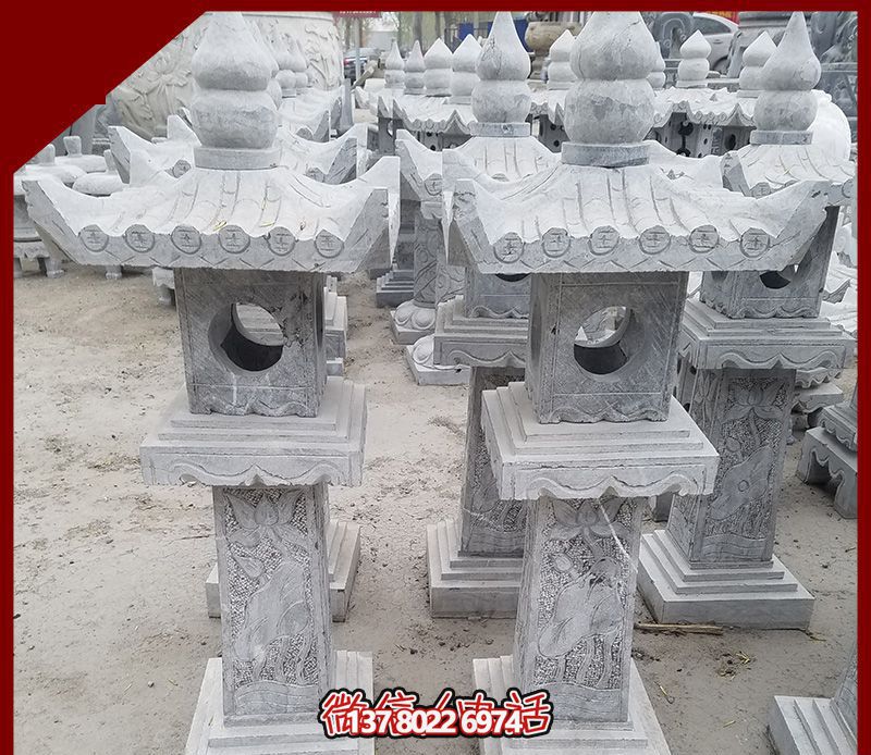 仿古石雕燈籠，裝飾戶(hù)外寺廟