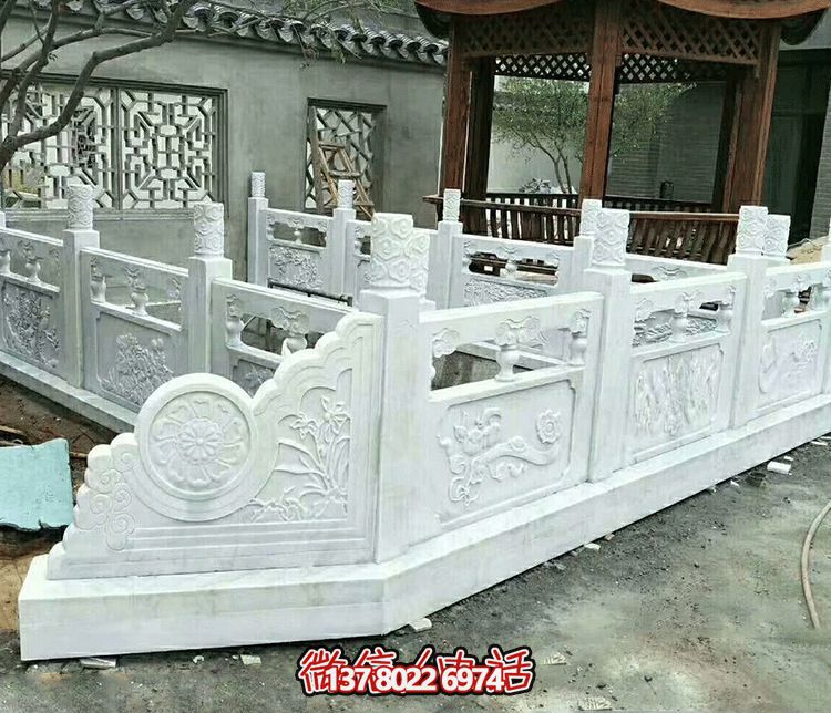 唯美古典庭院，池塘裝飾雕塑，漢白玉欄桿