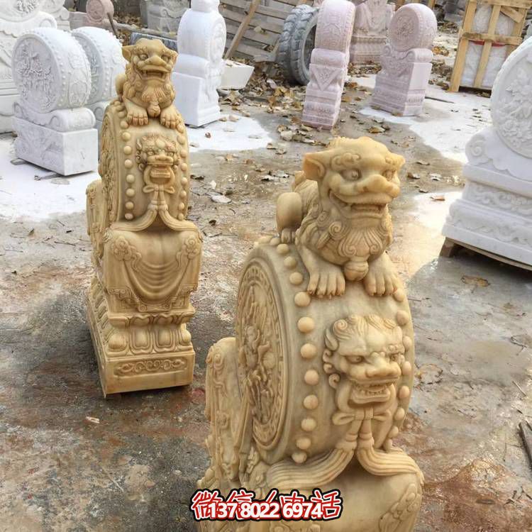 庭院小區門口大型石雕浮雕麒麟抱鼓石雕塑