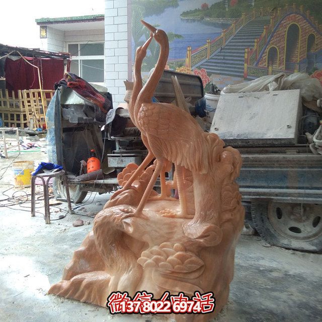 園林太極白鶴亮翅晚霞紅大理石雕塑 園林太極白鶴亮翅晚霞紅大理石雕塑