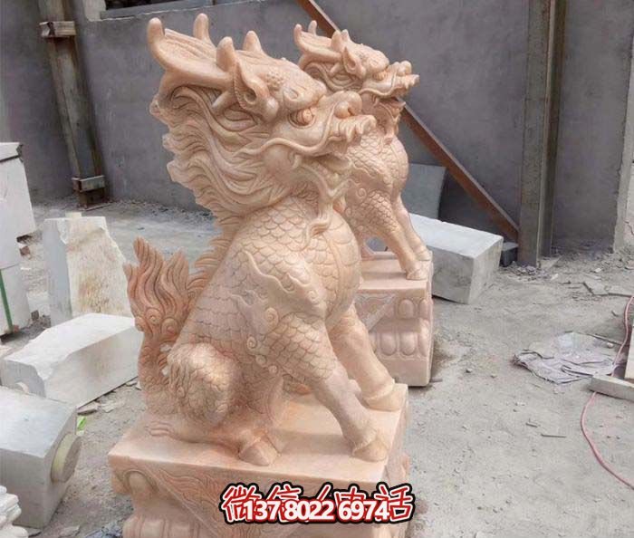 晚霞紅石雕庭院別墅景觀裝飾品麒麟雕塑 晚霞紅石雕庭院別墅景觀裝飾品麒麟雕塑