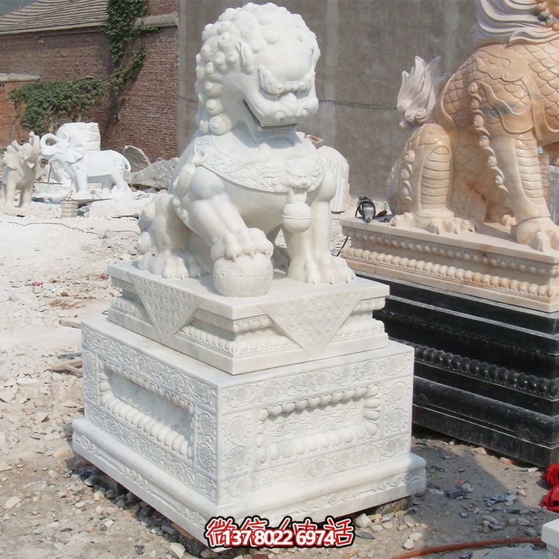 庭院漢白玉石雕招財獅子雕塑 庭院漢白玉石雕招財獅子雕塑